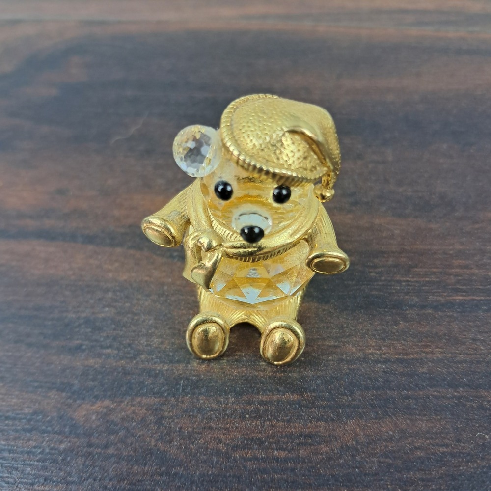 Swarovski Crystal Teddy Bear Gold Tone Figure Animal‎ Design Jewelry Accessory